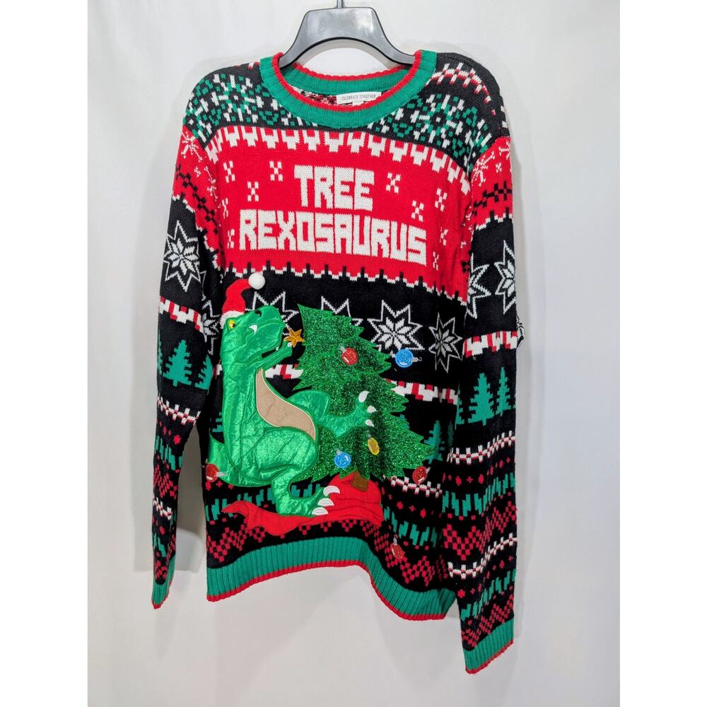 Celebrate Together Tree Rexosaurus Dinosaur Christmas Sweater XXL